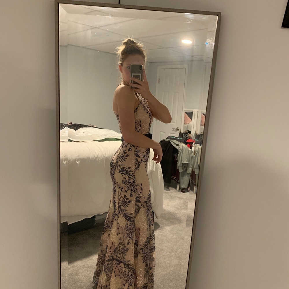 Long floral pattern prom dress